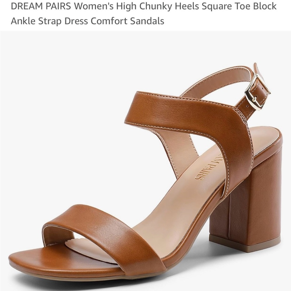 DREAM PAIRS Women's Brown Chunky Heel Sandals